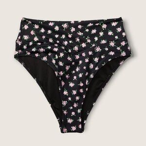 VS PINK V Crossover High-Waist Bikini Bottom Pure Black FLoral